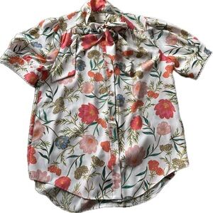 Kate Spade Floral Neck Tie Blouse sz M
